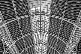 roof construction market hall Mercado Colon modernism Valencia Spain steel black and white by Dieter Walther