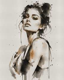 Ink Muse VIII | Abstract portrait of a woman in Indian ink and watercolour