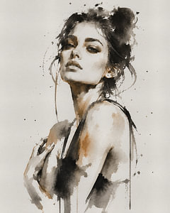 Ink Muse VIII | Abstraktes Frauenporträt in Ostindischer Tinte und Aquarell
