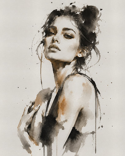 Ink Muse VIII | Abstraktes Frauenporträt in Ostindischer Tinte und Aquarell