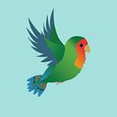 Vliegende groene papegaai van Bianca Wisseloo thumbnail
