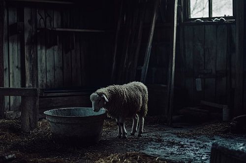 Eenzaam schaap in schuur
