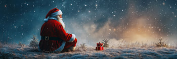 De kerstman overdenkt in de stilte van de natuur