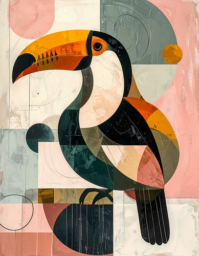 Toekan tropische vogel in abstracte stijl met roze mint groen zw