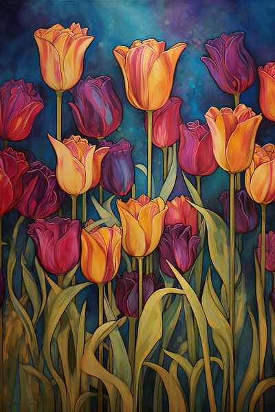 Vibrant Tulip Dance | Modern Floral Art by Abstract Painting