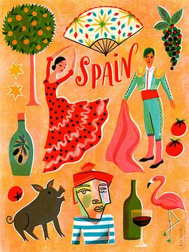 Zeefdruk Vintage Reizen Spanje van uta krogmann