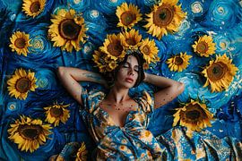 Frau mit Sonnenblumen