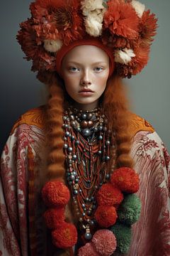 Particularly colourful, folkloric portrait by Carla Van Iersel