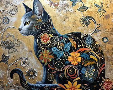 Chat à fleurs stylisées sur Art Merveilleux