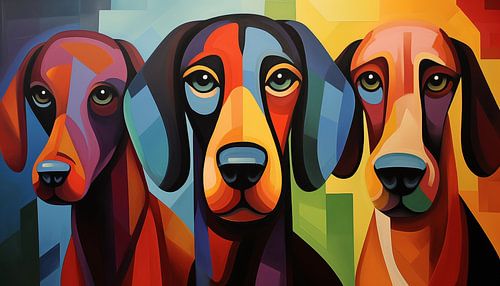 Abstracte honden kubisme kleurrijk panorama