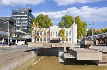 The white City Hall of Tilburg with a water pond  by Tony Vingerhoets