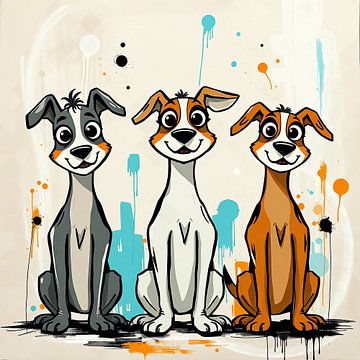 Three cheeky dogs - Modern urban art cartoon illustration by Wandbilder-Shop