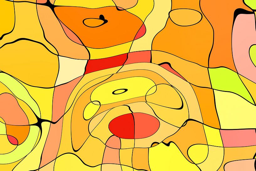 Hot Dog, abstract dogs in warm colours by Arjen Roos
