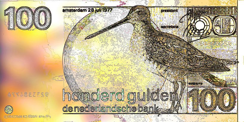 Banknote mit 100 niederländischen Gulden Modernes, abstraktes digitales Kunstwerk von Art By Dominic