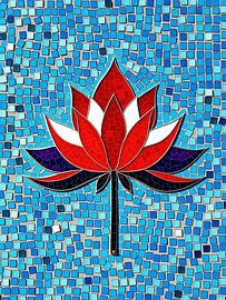 Rote und weiße Lotusblume Mosaik Wandkunst: Ein schönes Symbol für Reinheit und Wiedergeburt