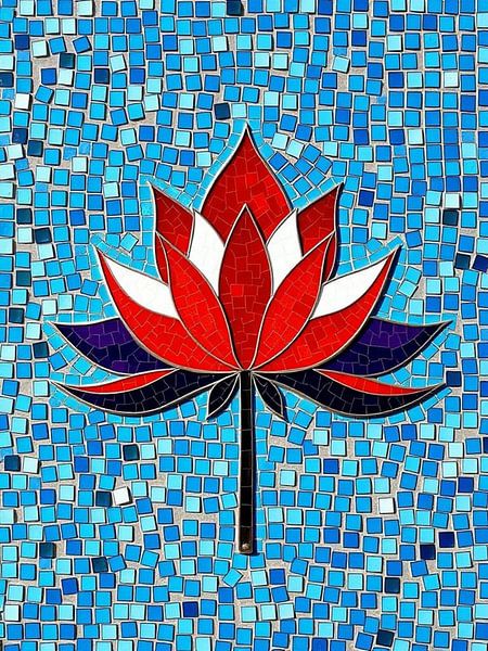 Rode en Witte Lotusbloem Mozaïek Muur Kunst: Een prachtig symbool van zuiverheid en wedergeboorte van Artistic