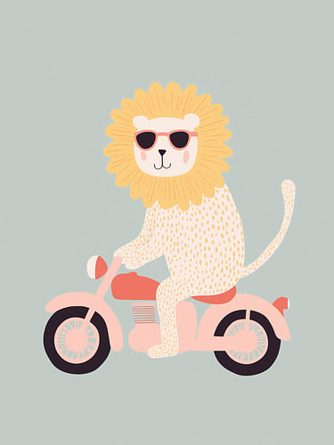 Cool Lion on a Pink Motorbike – Fun Nursery Art