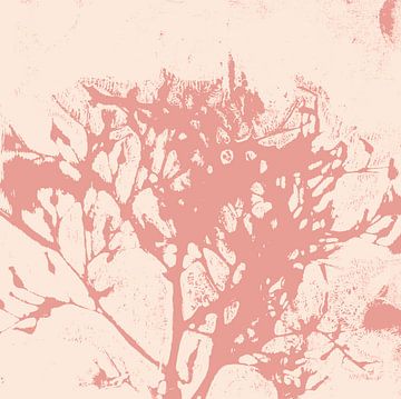 Botanische Japanse kunst in pastelkleuren. Organische vorm in roze op gebroken wit van Dina Dankers