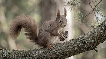 Red Squirrel with Pine Cone