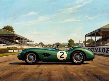 Aston Martin DBR1 en course sur le circuit de Goodwood