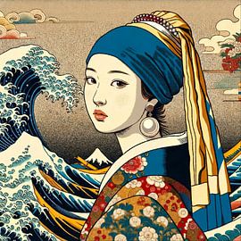 La Jeune Fille à la perle et aux vagues sur Art Fiorala