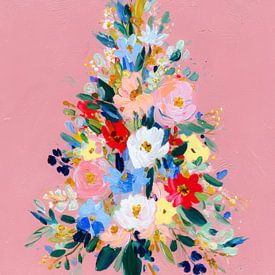 Modern floral Christmas tree in soft pink shades by But First Framing