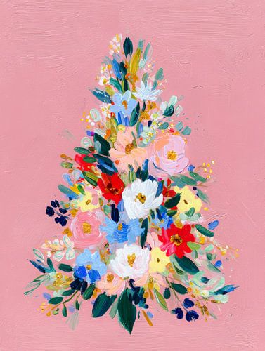 Moderner floraler Weihnachtsbaum in zarten rosa Tönen von But First Framing