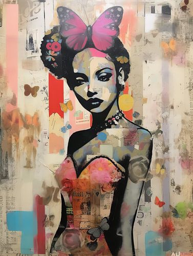 Pretty Betty_3Vrouw, teksten, Pastelkleur, Vlinders, Portret, Zwart_wit