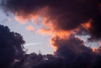 The plane between the pink clouds