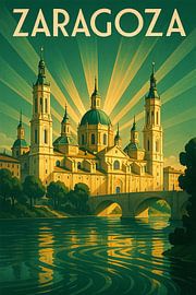 Zaragoza Basilica Art Deco Poster by Travel Shop