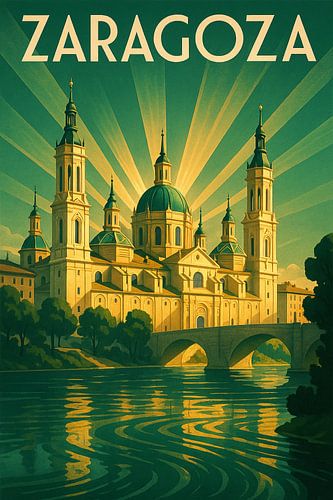 Zaragoza Basilica Art Deco Poster