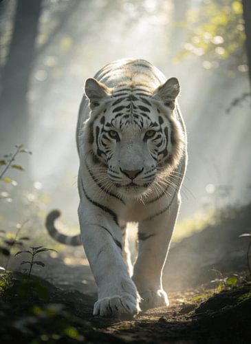 Weißer Tiger im mystischen Nebel