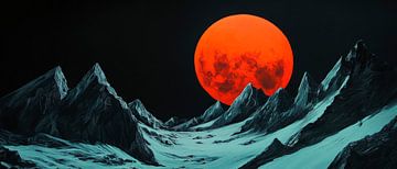 Rode maan boven een berglandschap van Poster Art Shop