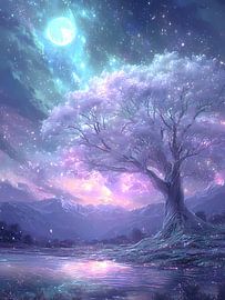 Nuit enchantée avec arbre au clair de lune sur Ariadna de Raadt-Goldberg