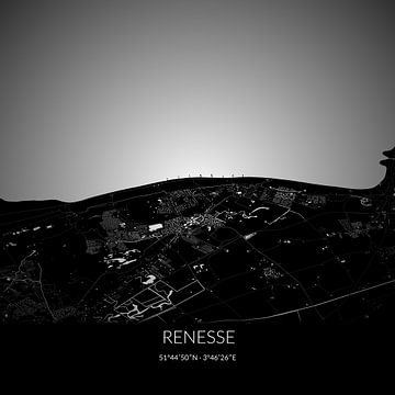 Zwart-witte landkaart van Renesse, Zeeland. van Rezona