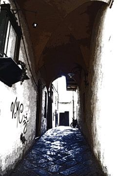 Italiaanse straat met blauw vloer van Hendrik-Jan Kornelis