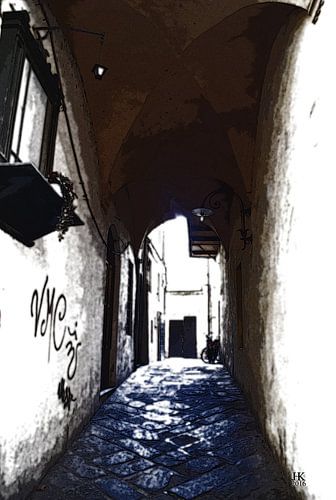 Italiaanse straat met blauw vloer