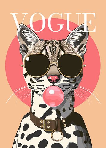 Ocelot Stylish wearing sunglasses blowing pink bubble gum vogue poster