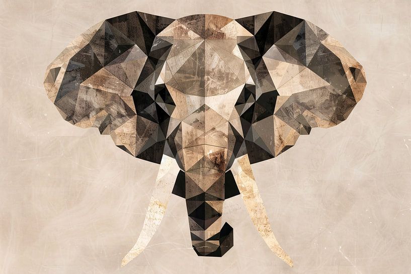 Abstract Elephant in Geometric Sepia tones by Art & Soul Creations