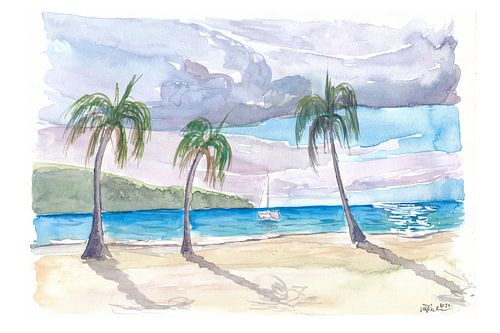 Voilier dans une baie isolée des Caraïbes avec plage St. Vincent Grenadines