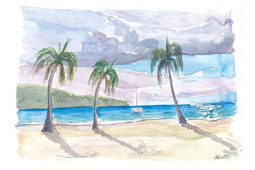 Segelboot in einsamer karibischer Bucht mit Strand St. Vincent Grenadines von Markus Bleichner