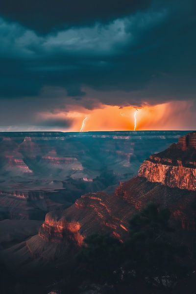Bliksem boven de canyon van fernlichtsicht