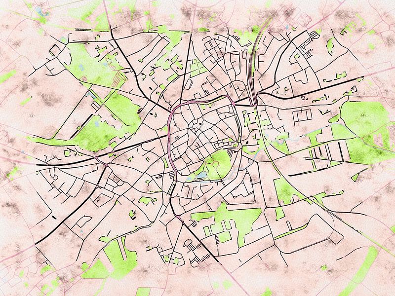 Kaart van Tongeren in de stijl 'Soothing Spring' van Maporia