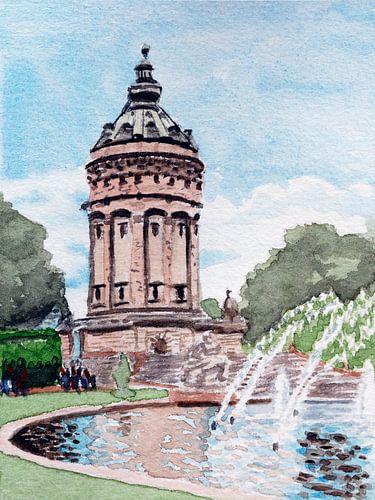 Wasserturm mit Wasserspielen, Mannheim