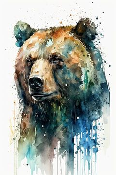 Grizzly bear - Watercolour by New Future Art Gallery