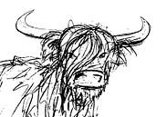 Stoere inkt pen illustratie van een stier met grote hoorns van Emiel de Lange thumbnail