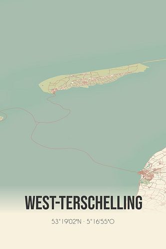 Vintage landkaart van West-Terschelling (Fryslan)