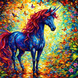Majestic unicorn in magical forest by Linda de Klein