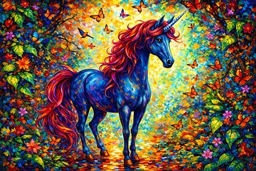 Majestic unicorn in magical forest by Linda de Klein