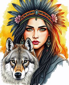 Frau mit Wolf